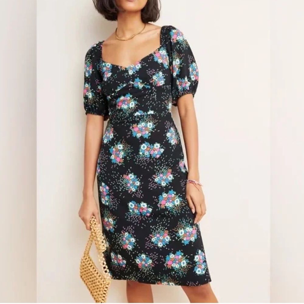 Anthropologie Scarletta Sweetheart Mini Dress Black Floral Puff Milkmaid NWT-14